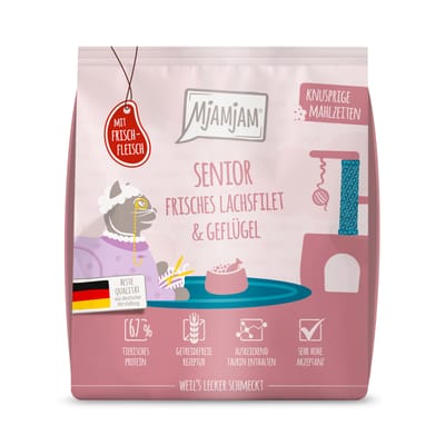 300 g MjAMjAM Knapperige Maaltijden Senior Zalm & Gevogelte Kattenvoer droog