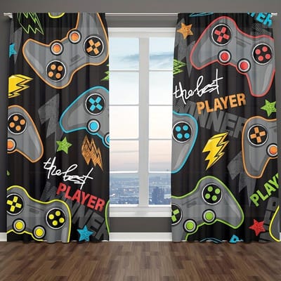 2 stuks Cartoon Game Controller Gordijnen Mannen Videogamepad Gordijnen Voor Woonkamer, Slaapkamer, Kantoor, Keuken, Studeerkamer Huisdecoratie W50xH130(CM)x2pcs&Rod Pocket