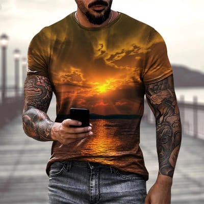 Zomermode 3D Print Natuurlandschap Zonsondergang Heren T-shirt Korte Mouw T-shirt Harajuku Y2k Tees Tops Kinderkleding 6XL black