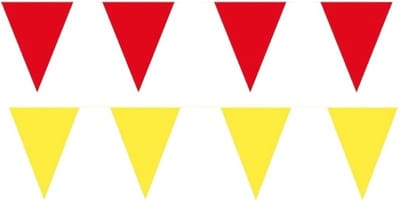 Feest versiering punt vlaggetjes pakket - 200 meter - geel en rood - slingers / vlaggenlijnen - kunststof - buiten/binnen