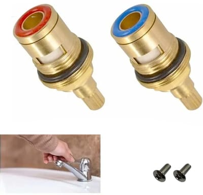 2 stuks kraanventielpatroon - 1/2 inch kraanventiel met ronde pankop, universele vervangende kwartslag messing kraanventiel voor keuken en badkamer 51x24mm (goud)