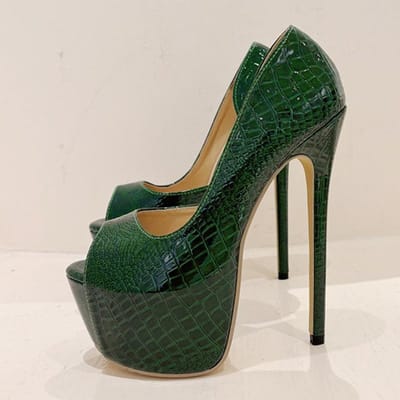 Liyke Nieuwe Groene Slangenprint Leer Platform Pumps Vrouwen Sexy Slingback Peep Toe Extreme Hoge Hakken Strip Paaldansschoenen 35 groen