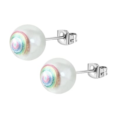 Aramat Jewels | Oorbellen | Unieke Stalen Parel Oorbellen | Spiraal Regenboog | |10mm | Staal | Kinderen, Volwassenen | Verkleurd niet