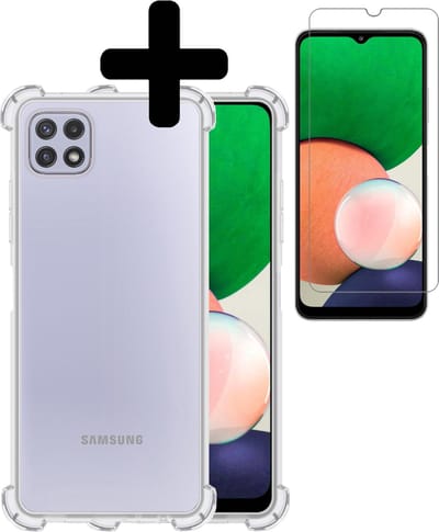 Hoesje - Met Screenprotector - Geschikt voor Samsung Galaxy A22 4G - Sterk & Shockproof - Siliconen Case - Back Cover - Telefoon Hoes - Shock Proof - Telefoonhoesjes - Transparant