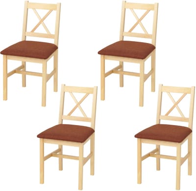 Set van 4 eetkamerstoelen MCW-F77, fauteuil keukenstoel stoel, massief hout stof landhuis ~ naturel bekleding terracotta