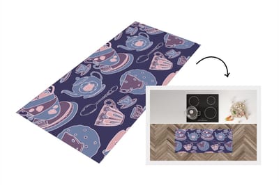 Keukenloper - Loper keuken - Patroon - Thee - Kop - Theepot - 120x50 cm - Keukenloper vinyl