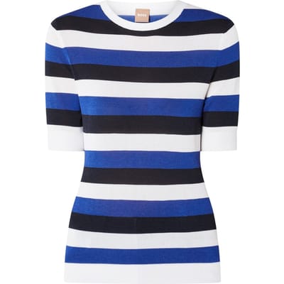 Boss Dames/Dames Streep Top (Blauw/Wit/Zwaar)