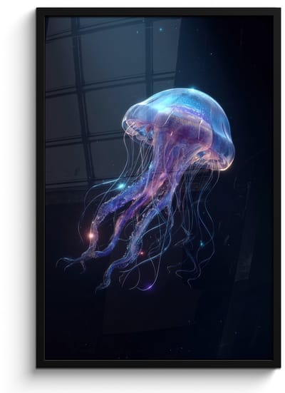 Poster in lijst - Fotolijst 60x90 cm - Posters - Tentakels - Kwal - Paars - Sprankeling - Posterlijst zwart - Decoratie - Wanddecoratie woonkamer - Muurdecoratie slaapkamer