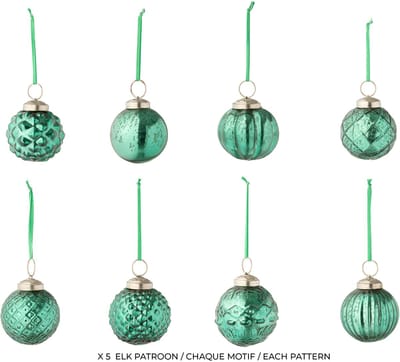 J-Line kerstbal 8 Patronen - glas - groen - doos van 40
