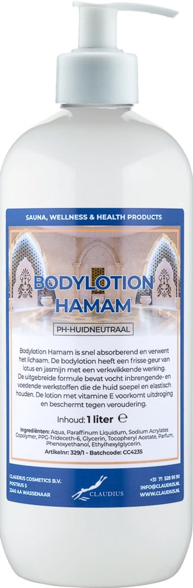 Bodylotion Hamam 1 Liter met witte pomp - stijlvolle en duurzame uitstraling