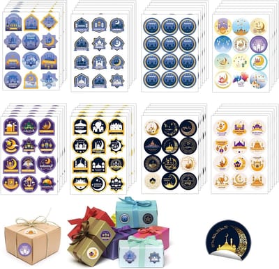 Eid Mubarak Stickers voor Feestdagen, 48 Vellen met 576 Zelfklevende Dots voor Cadeaus, Versiering en DIY Projecten tijdens Ramadan en Eid Feesten