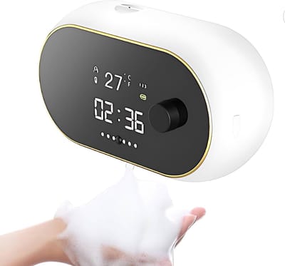 KZQ Automatische Zeepdispenser 450ml Wandmontage - Touchless Vloeibare Zeepdispenser Met Ir Sensor En Tijd Temperatuurweergave - Usb Herlaadbaar Voor Keuken En Badkamer - Schuim Wit