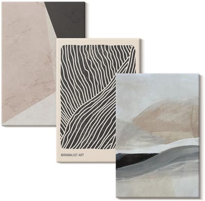 Wallfluent Set van canvas schilderijen - Abstracte patronen in tinten beige en grijs Canvas Schilderijen Set - set 3 stuks 20x30 cm - Beige Set van Canvas Prints - Abstractie Canvas Kunst Set - Boheemse Canvas Kunst Set