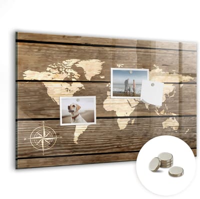 Tulup Glassboards - Wereldkaart van het bord Magneetbord - 60 cm x 40 cm - Bruin Memobord Glas - Gratis 5 Sterke Magneten - Design Memobord - Magneetbord Muur - Magnetisch Wandbord - Inspiratiebord Kantoor - Magnetic Board