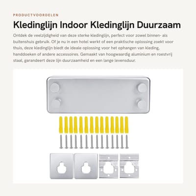 Dailygoods - Kledinglijn - Indoor Kledinglijn - Duurzaam Aluminium en Roestvrij Staal - Geschikt voor Badkamer en Balkon - Sterk en Betrouwbaar - Idea...