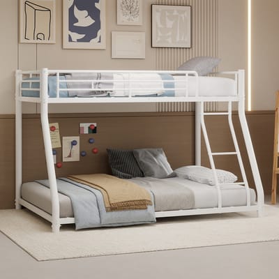 PHOEBE CAT Stapelbed - 90/140x190 cm - Metalen bedframe - Met veiligheidshekken - Kinderbed - Wit