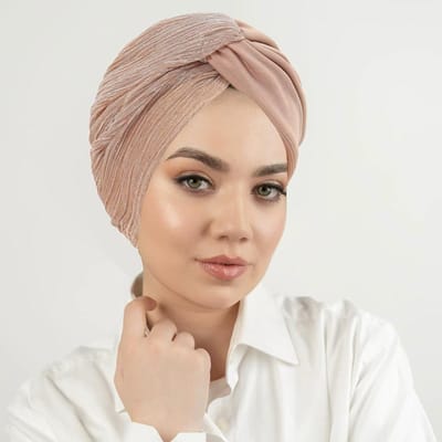 Turban Cap Ombré Dégradé Frontal Croisé Pour Femmes Bandeau Élastique Léger Avec Chapeau Hijab Intérieur Tenue Décontractée Patients Chimiothérapie beige