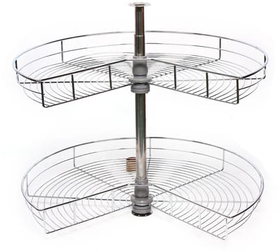 Sensova - Carrouselkast 270° Draaibare Hoekkast Organizer - Dubbele IJzeren Draadmand 71 cm - Verstelbare Hoogte 56,5-79 cm - Keuken Onderkast 3/4 Cirkel - Max. 8 kg per Mand - Ruimtebesparende Keukenhoek Oplossing
