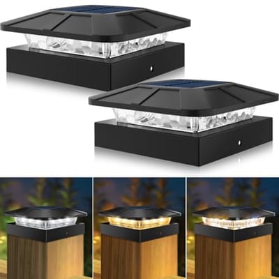 Zonne-energie Paallampen met 3 Modi - 10 x 10 cm - Tuindecoratie en Verlichting voor Hekpalen en Terras (2 Stuks)