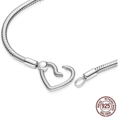 Slangketting Hart Gesp Armband 925 Sterling Zilver Geschikt Voor Merk Charms Armband DIY Fijne Sieraden Maken Vrouwen Cadeau 19cm white