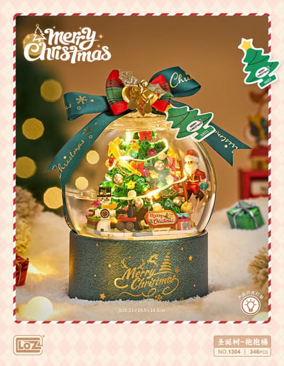 LOZ - Christmas Hugging Bucket- Christmas Tree ( Strip light included) | Decorative Snow Globe | Merry Christmas No. 1304