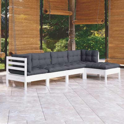 vidaXL - 5-delige - Loungeset - met - kussens - grenenhout - wit