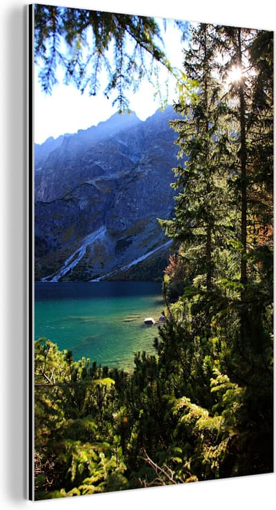 Aluminium schilderij 120x180 cm - Wanddecoratie metaal - Het berglandschap en een turquoise meer in het nationaal park Tatra in Polen - Metalen muurdecoratie woonkamer - Decoratie industrieel - Foto op dibond - Industriële accessoires slaapkamer
