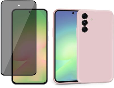 ChiGuard Hoesje & Privacy Screenprotector geschikt voor Samsung A56 / A36 – Privé Gehard Glas Cover - Suède Case Rose