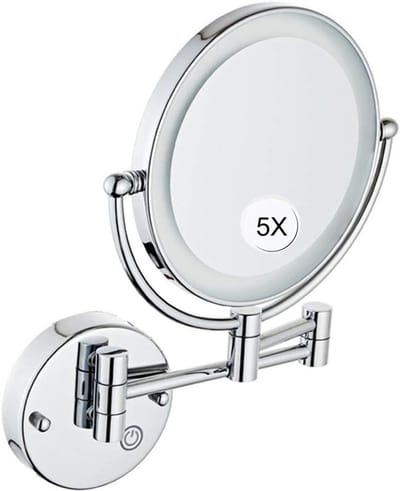 Wand Make-up Spiegel - Cosmetica Vergrootspiegel - Precisie Make-up Aanbrengen - Bedrade LED Verlichting - 8 inch Diameter - Zilver