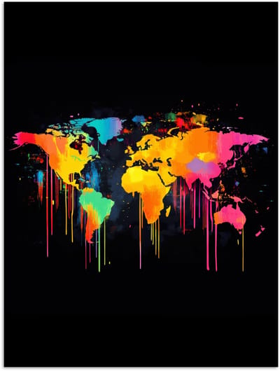 Poster 120x160 cm - Wereldkaart - Verf - Kleurrijk - Graffiti - Wereld - Posters - Wanddecoratie keuken - Muurdecoratie woonkamer - Decoratieve accessoires - Kamer muur decoratie