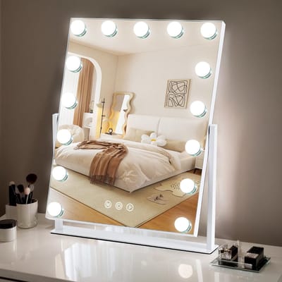 Verlichte make-upspiegel - Hollywood spiegel - Professionele make-up - 15 dimbare lampen - 43 x 33 cm - Wit