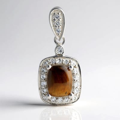 Cavill - Zilveren Hanger - 925 Sterling Zilver - Tijgeroog 1 82ct & Witte Topaas 0 425ct - Vintage Cabochon Sieraad voor Dames