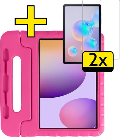 Hoes - Geschikt voor Samsung Galaxy Tab S6 Lite - Met 2x Screenprotector - Kinderhoes Shockproof Bumper - Kidsproof Case - Tablet Hoesje - Kinder Cover - Roze
