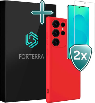 Hoesje Met 2x Screenprotector - Geschikt voor Samsung Galaxy S25 Ultra - Sterk & Shockproof - Telefoon Hoes - Back Cover - Siliconen Case - Rood