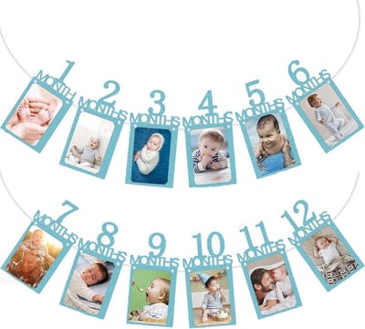 Daity Verjaardagsbanner, een decoratie voor een eerste verjaardagsfeestje, geschikt voor diverse gelegenheden zoals de eerste verjaardag van een baby, een bruiloft, een huwelijksaanzoek, enz. Er kunnen foto's van 15 cm op worden weergegeven.