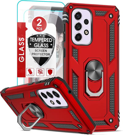 Hoesje Geschikt Voor Samsung Galaxy A33 Hoesje Anti-Shock Hybrid Armor hoesje Rood - Hoesje Geschikt Voor Samsung Galaxy A33 5G kickstand Ring houder TPU backcover hoesje - met screenprotector Galaxy A33 5G - 2 pack