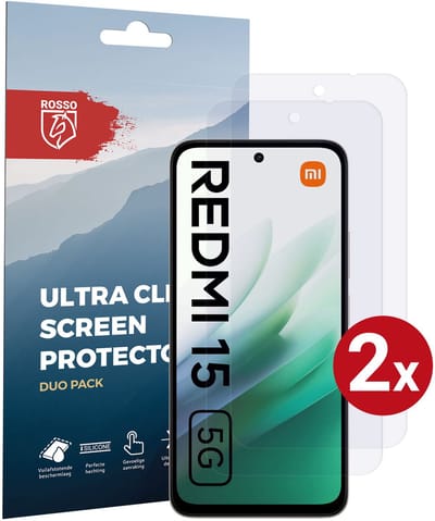 Rosso Screen Protector Geschikt voor Xiaomi Redmi 15 (5G) | Ultra Clear Duo Pack | TPU Folie | Case Friendly Beschermfolie | 2 Stuks