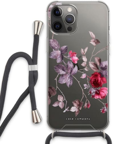 Case Company® - Hoesje met koord geschikt voor iPhone 13 Pro Max hoesje met Koord - Mooie bloemen - Telefoonhoesje met Zwart Koord - Bescherming aan alle Kanten en Over de Schermrand