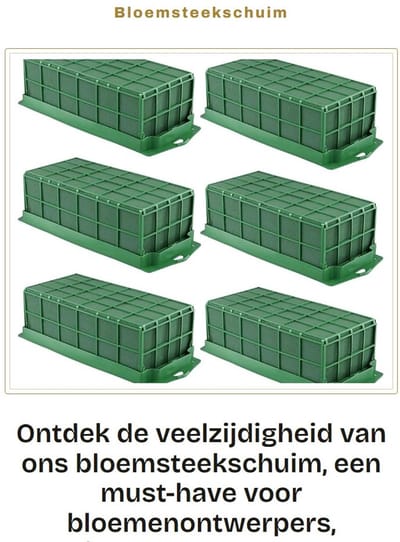 Dailygoods- Bloemsteekschuim 6 Stuks - Steekspons met Rooster - Waterretentie - Rechthoekig - Voor Bloemisten - 29,5 x 11,7 x 8 cm