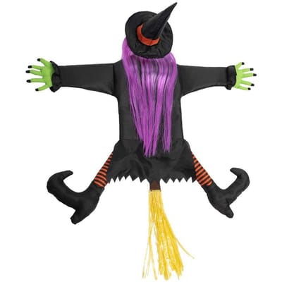 Sorcière s’écrasant dans un arbre, décoration de sorcière, extérieur, porte de sorcière, cour, sorcières, fête amusante et effrayante violet