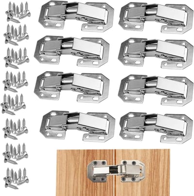 Set van 8 Scharnieren voor Keuken- en Meubeldeuren, Voor Lichte Deuren, 77 mm x 32 mm, Inclusief Schroeven