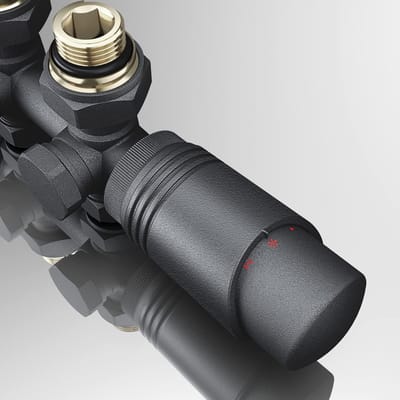 Radiator aansluitblok - Thermostaat kraanblok - Verwarmingsinstallatie - Hoek- en doorgangsuitvoering - 50 mm middenaansluiting - Antraciet