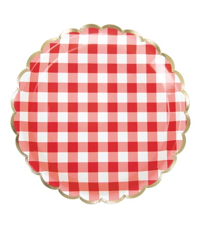 PARTYPRO - 8 geschulpte borden van rood-wit geruit karton 23 cm