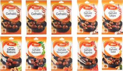 Silvo® | Gehaktmix Assorti 10 zakjes | 7 soorten gehaktkruiden | gehaktbal | mixpack