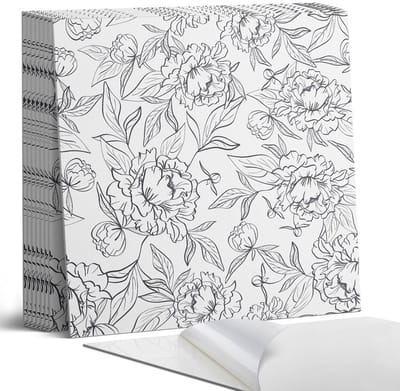 Coloray Plaktegels - Bloemenpatroon met bladeren Portugese Tegels - 30 cm x 30 cm - Zwart en wit Plaktegels - 9 stuks - Vierkant PVC Tegels - Plaktegels Keuken - Zelfklevende Vloertegels - Vinyl Tegels - Zelfklevende Tegels
