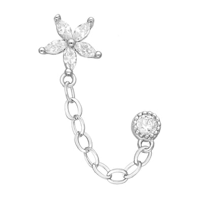 EAR IT UP - Oorbellen - Bloem - Ketting - Dubbel - Push back oorknopjes - Gerhodineerd 925 sterling zilver - Zirkonia - Klauwzetting en kastzetting - 30 x 7 mm - 1 stuk