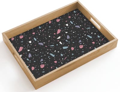 Dienblad hout 40x30 cm - Schootdienblad - Terrazzo - Patroon - Zwart - Zacht - Borrelplank rechthoek - Plateau dienbladen