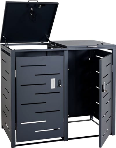 2-bakken-stofbakdeksel MCW-E83, vuilnisbakdeksel, uitschuifbaar 103x115x63cm ~ antraciet, staal 38kg