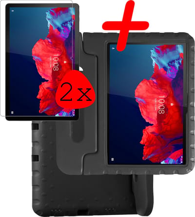 Hoesje Geschikt voor Lenovo Tab P11 - Met 2x Screenprotector - Kinderhoes Shockproof Bumper - Kidsproof Case - Tablet Hoes - Kinder Hoes Cover - Zwart