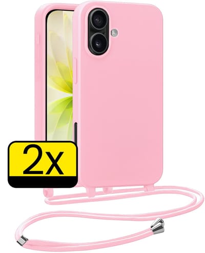 Hoesje Geschikt voor iPhone 17 Hoesje Met Koord Siliconen Case - Hoes Geschikt voor iPhone 17 Backcover Met Afneembaar Koord - Lichtroze - 2 Stuks